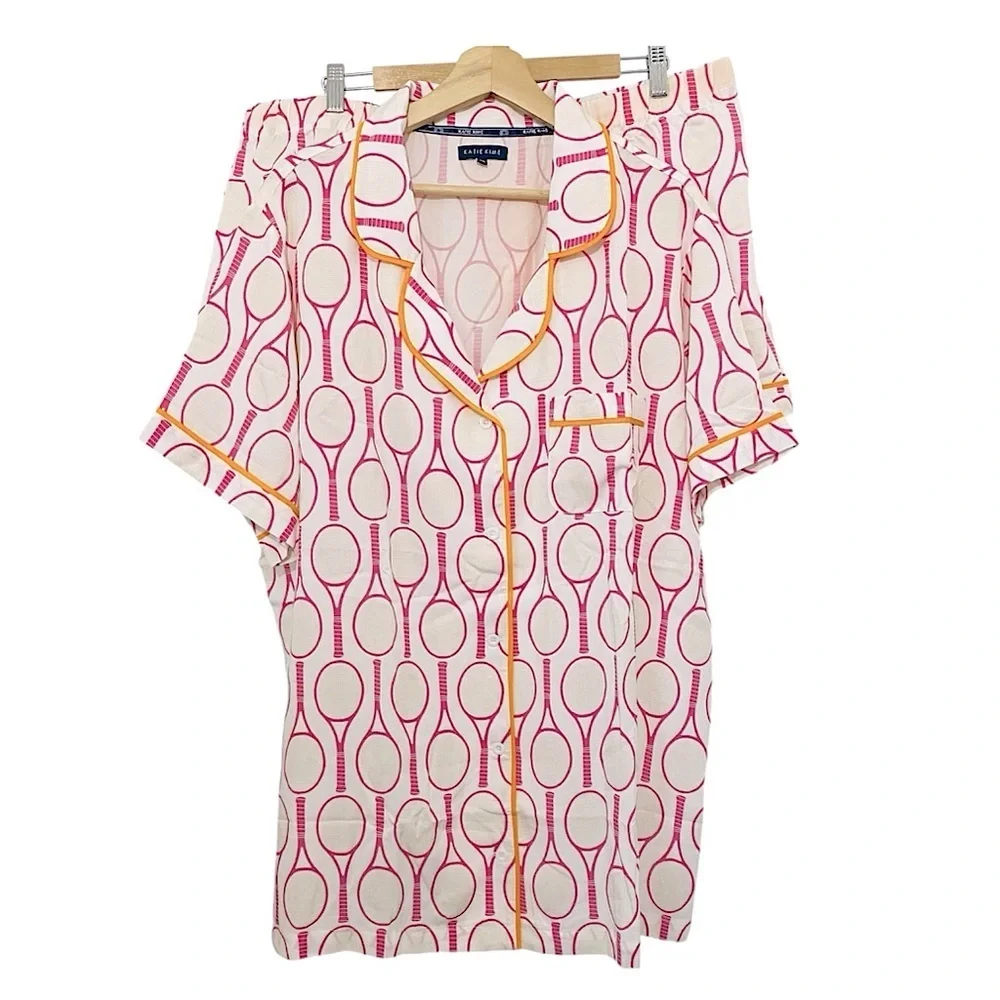 New Katie Kime Novelty Print Tennis Time Pajama Short Set Top & Bottom 3XL / 2XL